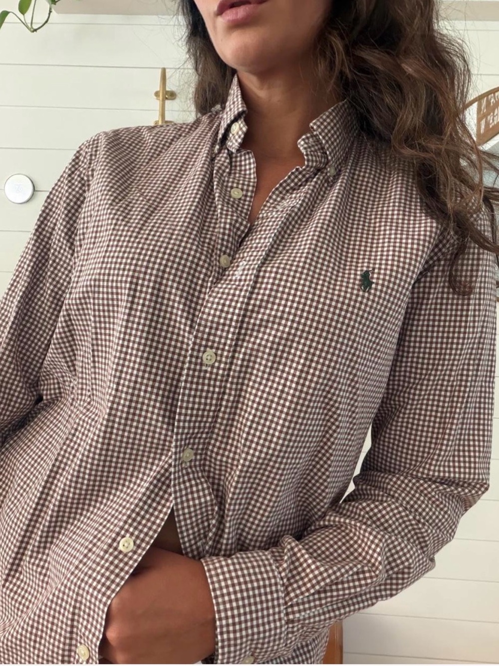 Ralph Lauren Brown & White Gingham Button-Down Shirt - Men's
